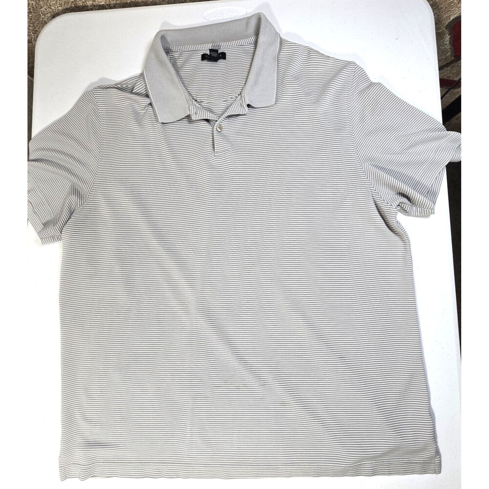 Van Heusen Men's XXL Gray Striped Polo Shirt Short Sleeve Button